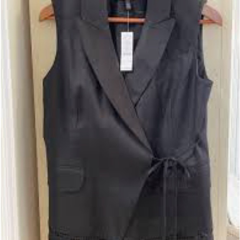 White House Black Market Tie Front Studio Vest Blazer Eyelet Jacket Size 12 - Picture 8 of 8